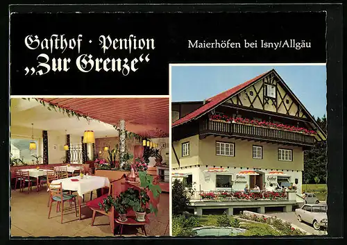 AK Maierhöfen / Allgäu, Gasthof-Pension Zur Grenze, Aussen- und Innenansicht