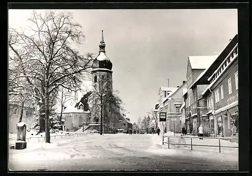 AK Olbernhau, Teilansicht mit Kirche im Winterglanz