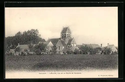 AK Couloisy, l'Église, vue de la Route de Soissons