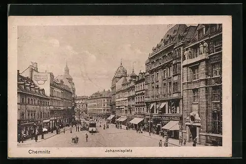 AK Chemnitz, Strassenbahnverkehr auf dem Johannisplatz