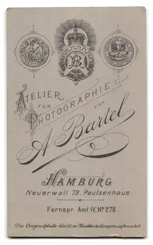 Fotografie A. Bartel, Hamburg, Neuerwall 72, Portrait stattlicher Herr mit Schnurrbart im Jackett