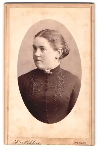Fotografie H. Mehlert, Itzehoe, Breitestr. 14, Portrait schönes Fräulein mit Flechtdutt