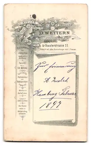 Fotografie D. Wettern, Hamburg, Gr. Theaterstr. 22, Portrait bildschönes Fräulein mit elegantem Rüschenkragen