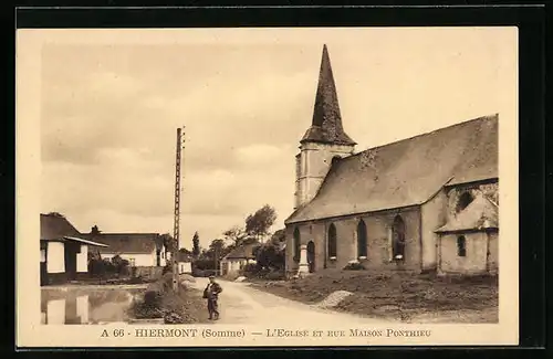 AK Hiermont, L`Eglise et rue Maison Ponthieu