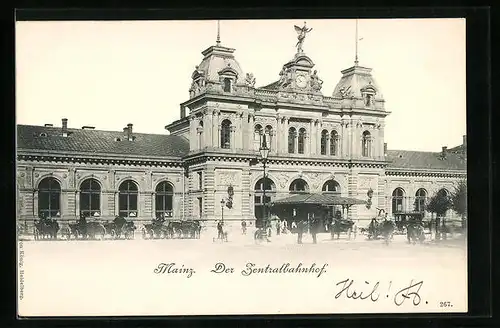 AK Mainz, Passanten vor dem Zentralbahnhof