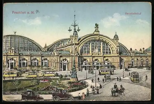 AK Frankfurt a. Main, Strassenbahnen vor dem Hauptbahnhof