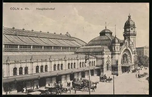 AK Köln am Rhein, Pferdekutschen vor dem Hauptbahnhof