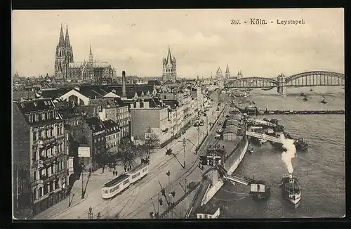 AK Köln am Rhein, Leystapel mit Strassenbahn, Blick zum Dom