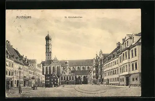 AK Augsburg, die St. Ulrichskirchen am Markplatz