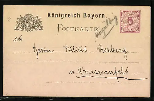 AK Kirchheimbolanden, Casino, Einladungskarte des Vorstands, Wappen des Königreich Bayern