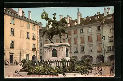 AK Bern, Denkmal Rud. von Erlach vor dem Munster