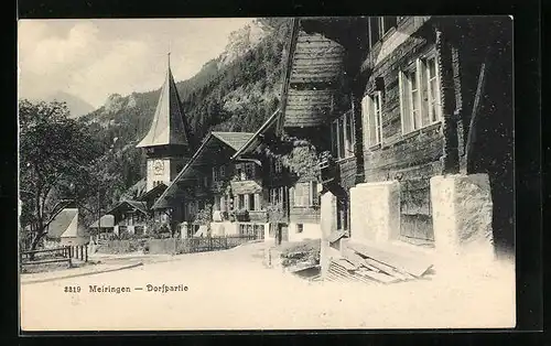 AK Meiringen, alte Häuser und die Kirche