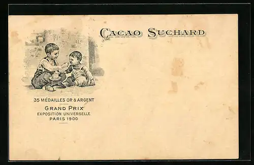 AK Reklame für Cacao Suchard, Bube trinkt Kakao von einem Löffel, Grand Prix Paris 1900, Ganzsache