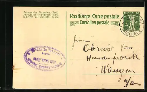 AK Chocolat Suchard, kleines Mädchen rührt in einer Schüssel Kakao an