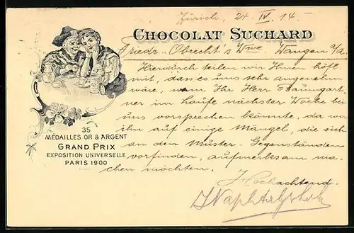 AK Chocolat Suchard, Ehepaar mit Süssem am Kaffeetisch