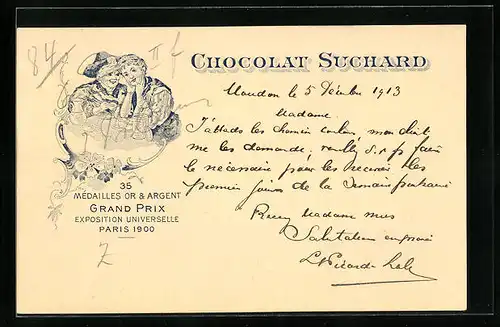 AK Chocolat Suchard, Ehepaar mit Süssem am Kaffeetisch