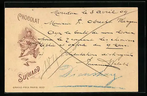 AK Harlekin fällt die Schokolade aus den Taschen, Chocolat Suchard