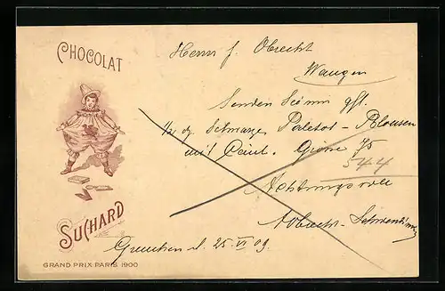 AK Harlekin fällt die Schokolade aus den Taschen, Chocolat Suchard