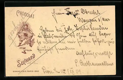 AK Harlekin fällt die Schokolade aus den Taschen, Chocolat Suchard