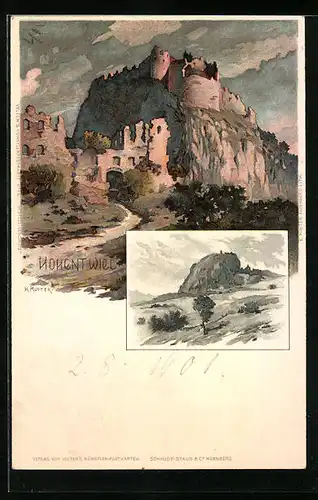 Künstler-AK Hohentwiel, Blick auf die Burgruine