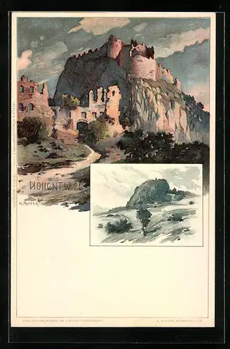 Künstler-AK Hohentwiel, Blick auf die Burgruine