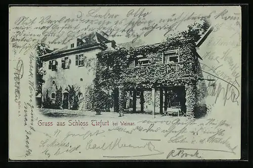 Mondschein-AK Tiefurt bei Weimar, Schloss Tiefurt