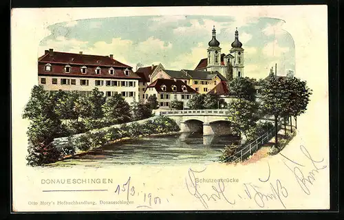 Lithographie Donaueschingen, Partie an der Schützenbrücke