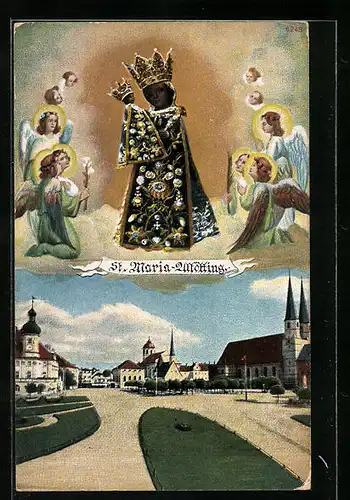 AK Altötting, St. Maria, Ortspartie mit Kirche, Gnadenbild
