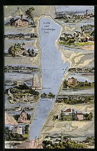 AK Starnberg, Starnbergersee mit Tutzing, Leoni und Ammerland