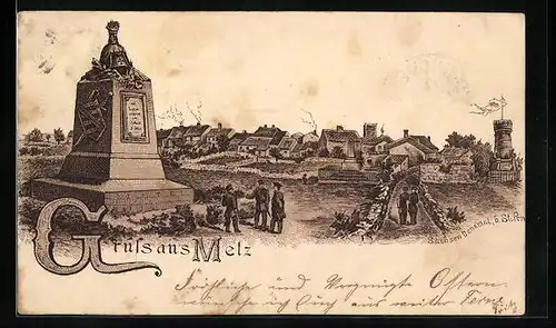 Vorläufer-Lithographie Metz, 1894, Sachsen Denkmal
