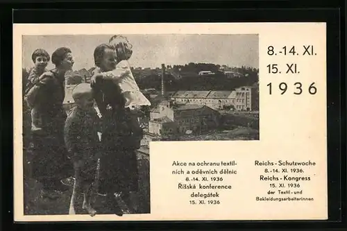 AK Prag, Reichs-Schutzwoche & Reichs-Kongress der Textil- und Bekleidungsarbeiterinnen 1936, Fabrik und Arbeiterinnen