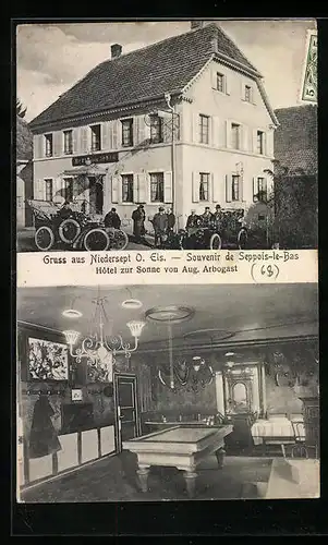 AK Seppois-le-Bas, Hôtel zur Sonne, Innenansicht Billardzimmer