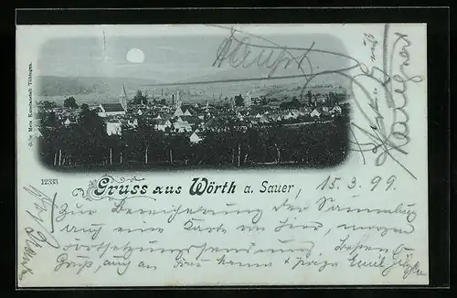 Mondschein-AK Wörth a. Sauer, Gesamtansicht