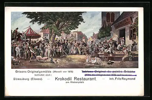 AK Strassburg i. Els., Krokodil Restaurant am Kleberplatz, Grisons Gemälde