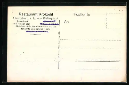 AK Strassburg i. Els., Krokodil Restaurant am Kleberplatz, Grisons Gemälde