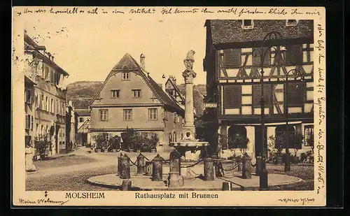AK Molsheim, Rathausplatz mit Brunnen