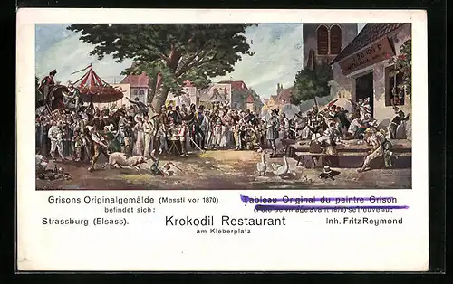 AK Strassburg i. E., Krokodil Restaurant am Kleberplatz, Grisons Gemälde