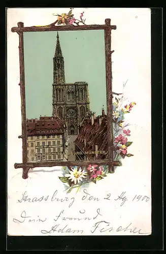 AK Strassburg /Elsass, Münster im Passepartoutrahmen