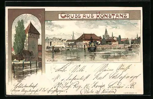 Künstler-AK Karl Mutter: Konstanz / Bodensee, Teilansicht, Turm