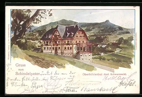 Künstler-AK Oberbühlerthal / Schwarzwald, Gasthaus Schindelpeter