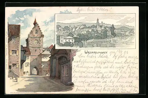 Künstler-AK Karl Mutter: Ueberlingen / Bodensee, Torbogen, Gesamtansicht