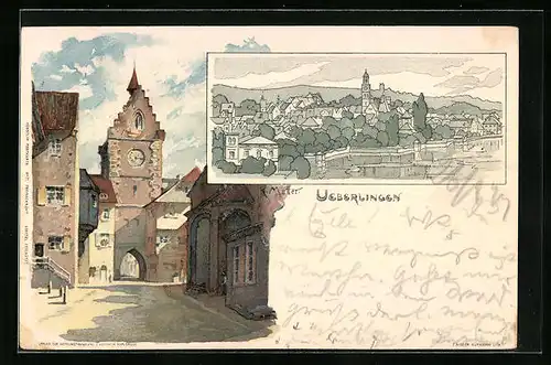 Künstler-AK Karl Mutter: Ueberlingen / Bodensee, Torbogen, Totalansicht