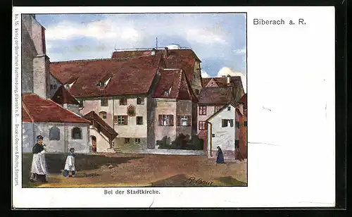 Künstler-AK Biberach a. R., an der Stadtkirche