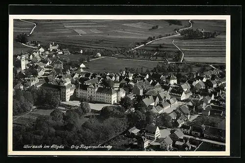 AK Wurzach / Allgäu, Gesamtansicht, orig. Fliegeraufnahme