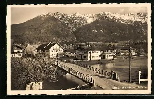 AK Eschenlohe, Teilansicht mit Loisachbrücke