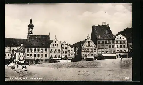 AK Landsberg a. L., Hauptplatz mit Gasthaus Zum goldenen Stern