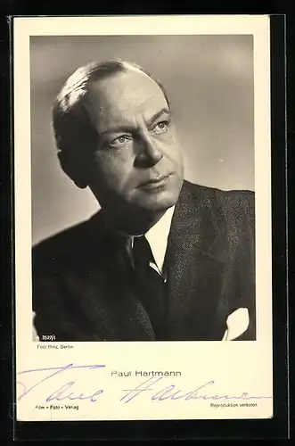 AK Schauspieler Paul Hartmann, der Blick nach oben gerichtet, Autograph