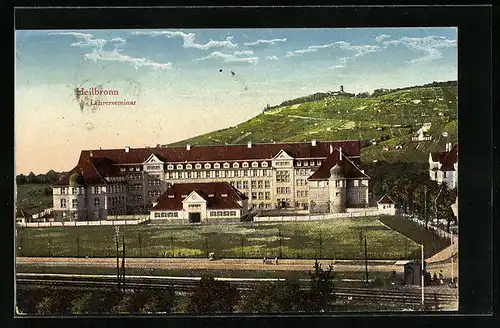 AK Heilbronn, Blick über die Bahngleisen auf das Lehrerseminar