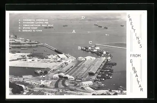 AK Gibraltar, Commercial Anchorage, Passengers` Landing Pier, Spanish Coast, Entrance to Town, Fliegeraufnahme