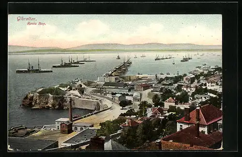 AK Gibraltar, looking at Rosia Bay, ships at the pier